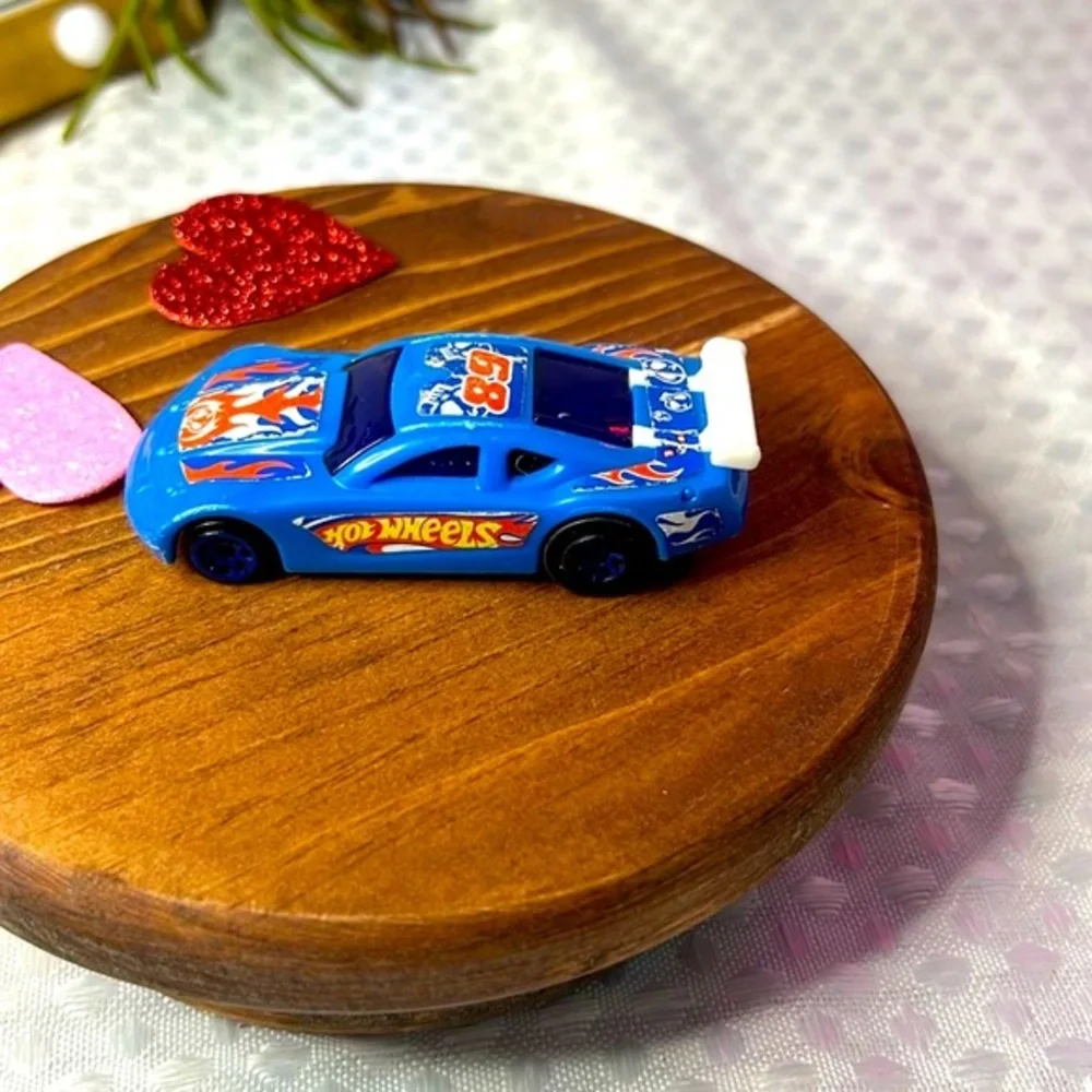 2013 Hot Wheels Plastic Blue Race Car, Made for McDonald's, Mattel Toy Vehicle.